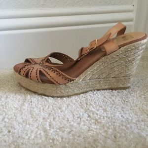 Beige open toe wedges